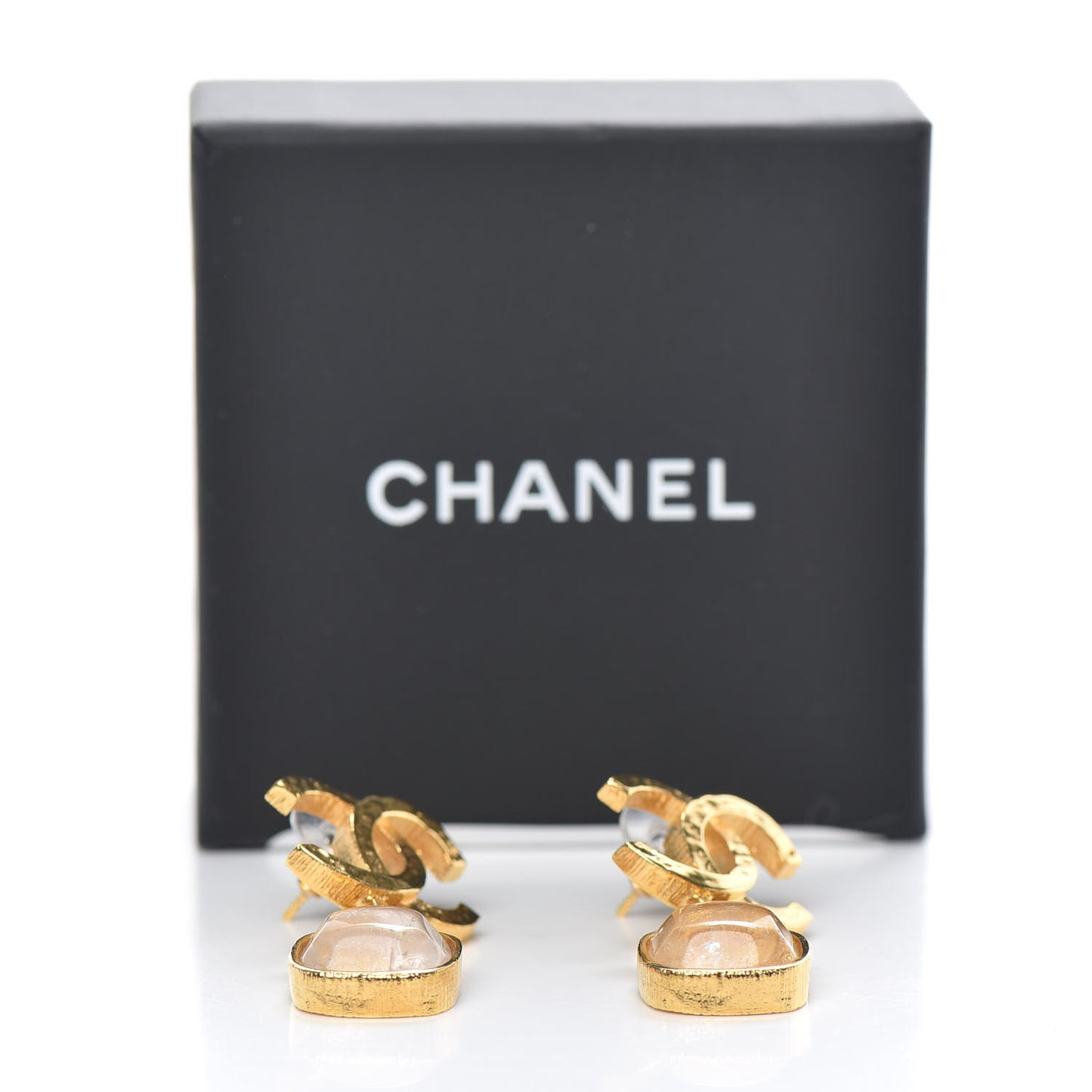Metal Natural Stones CC Drop Earrings Gold