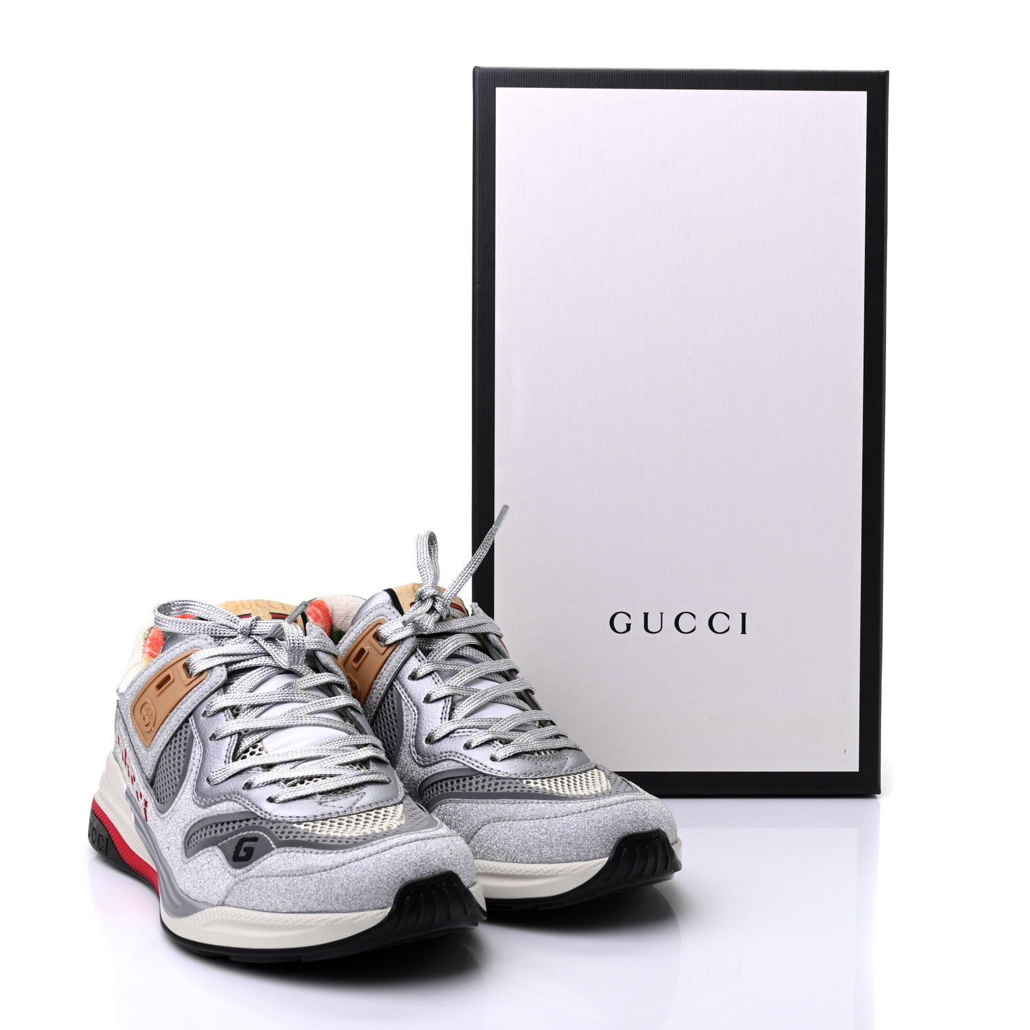 Gucci Metallic Calfskin Glitter Mesh Womens Ultrapace Sneakers 38 Gucci Metallic Calfskin Glitter Mesh Womens Ultrapace Sneakers 38