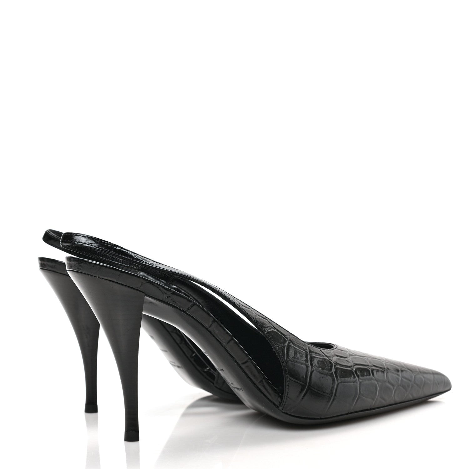 Saint Laurent Calfskin Crocodile Embossed Viper 90 Slingback Pumps 40 Black 4 of 8