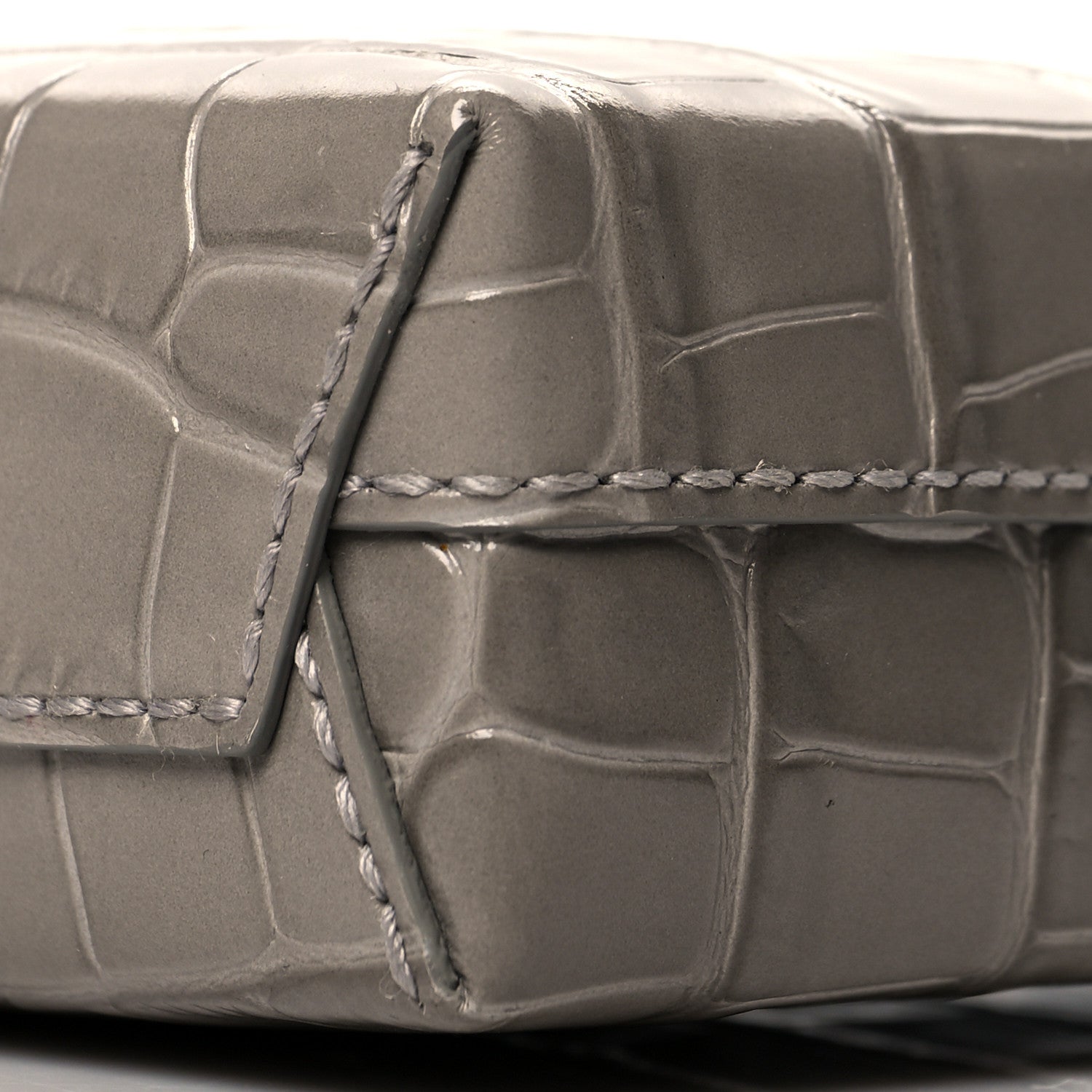 Balenciaga Calfskin Crocodile Embossed Logo Shopping Phone Holder Bag Steel Grey 8 of 10