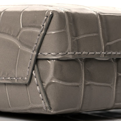 Balenciaga Calfskin Crocodile Embossed Logo Shopping Phone Holder Bag Steel Grey 8 of 10