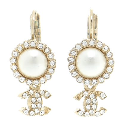 Chanel Crystal CC Pearl Drop Earrings Gold 1 of 6