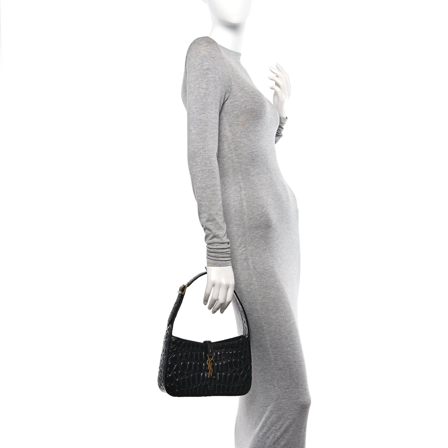 Calfskin Crocodile Embossed LE 5 A 7 Hobo Black