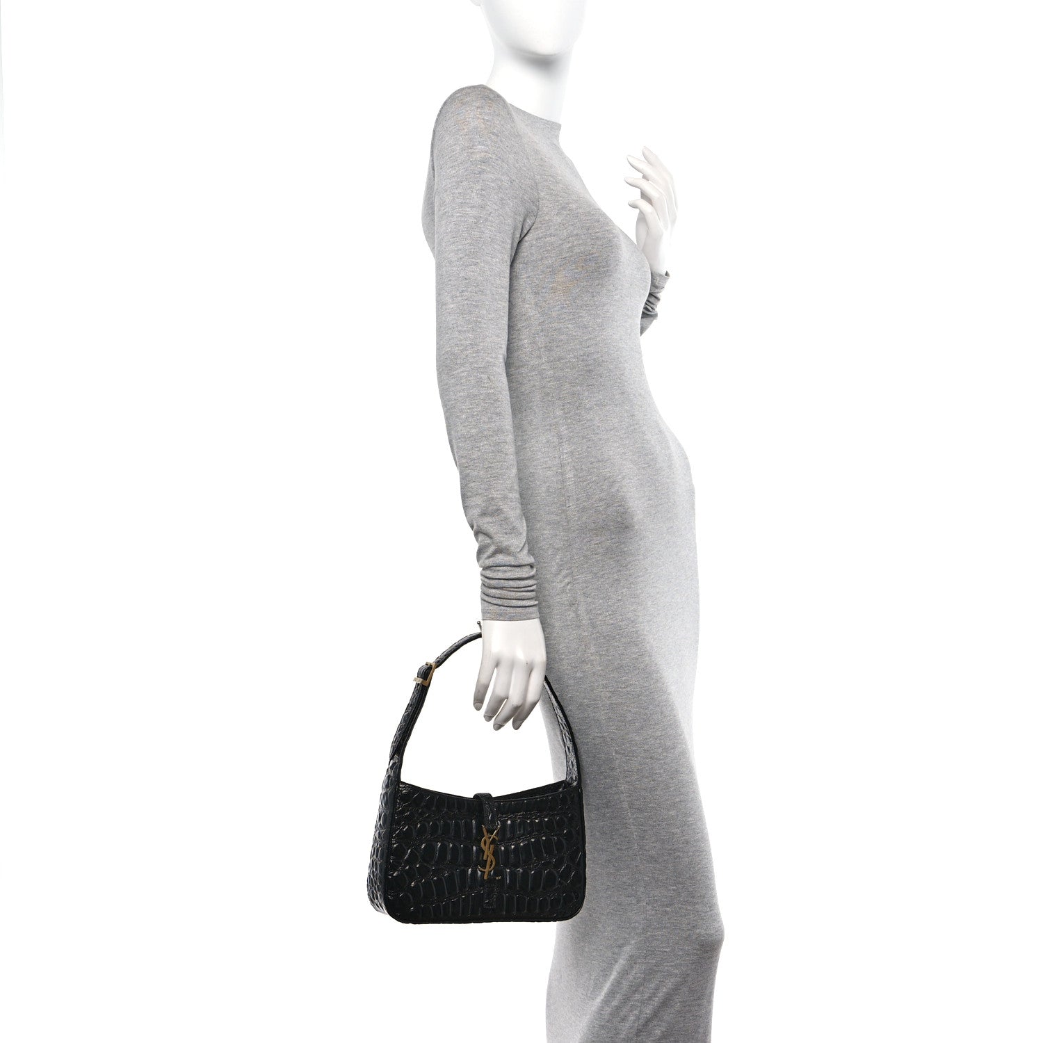 Saint Laurent Calfskin Crocodile Embossed LE 5 A 7 Hobo Black 2 of 10
