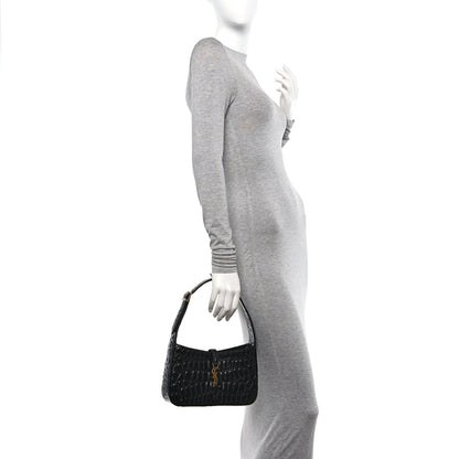 Saint Laurent Calfskin Crocodile Embossed LE 5 A 7 Hobo Black 2 of 10