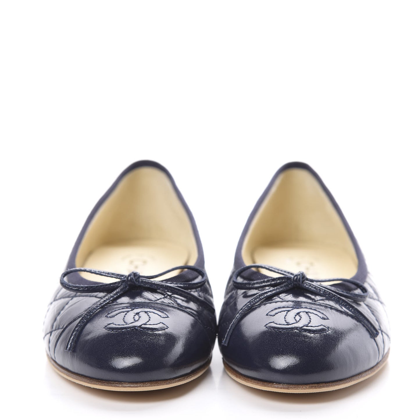 Aged Calfskin Quilted CC Cap Toe Ballerina Flats 35.5 Navy