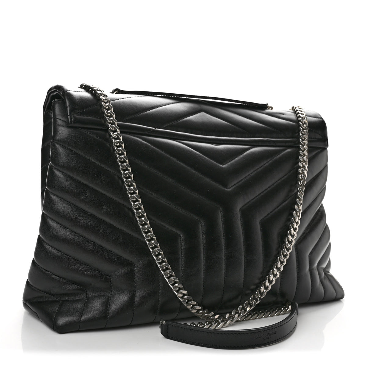 Calfskin Y Quilted Monogram Large Loulou Chain Satchel Black
