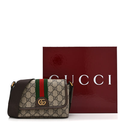 Gucci GG Supreme Monogram Textured Dollar Calfskin Web Mini Ophidia Shoulder Bag Beige Ebony New Acero 11 of 11