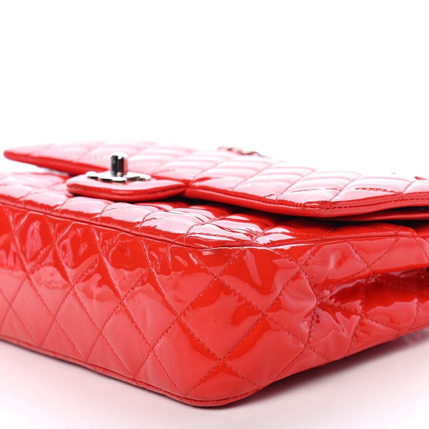 Patent Calfskin Quilted Medium Double Flap Red