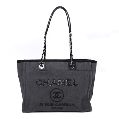 Chanel Canvas Sequin Small Deauville Tote Charcoal 1 of 4