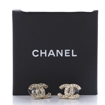 Chanel Crystal Metal CC Paris Button Stud Earrings Gold 5 of 5