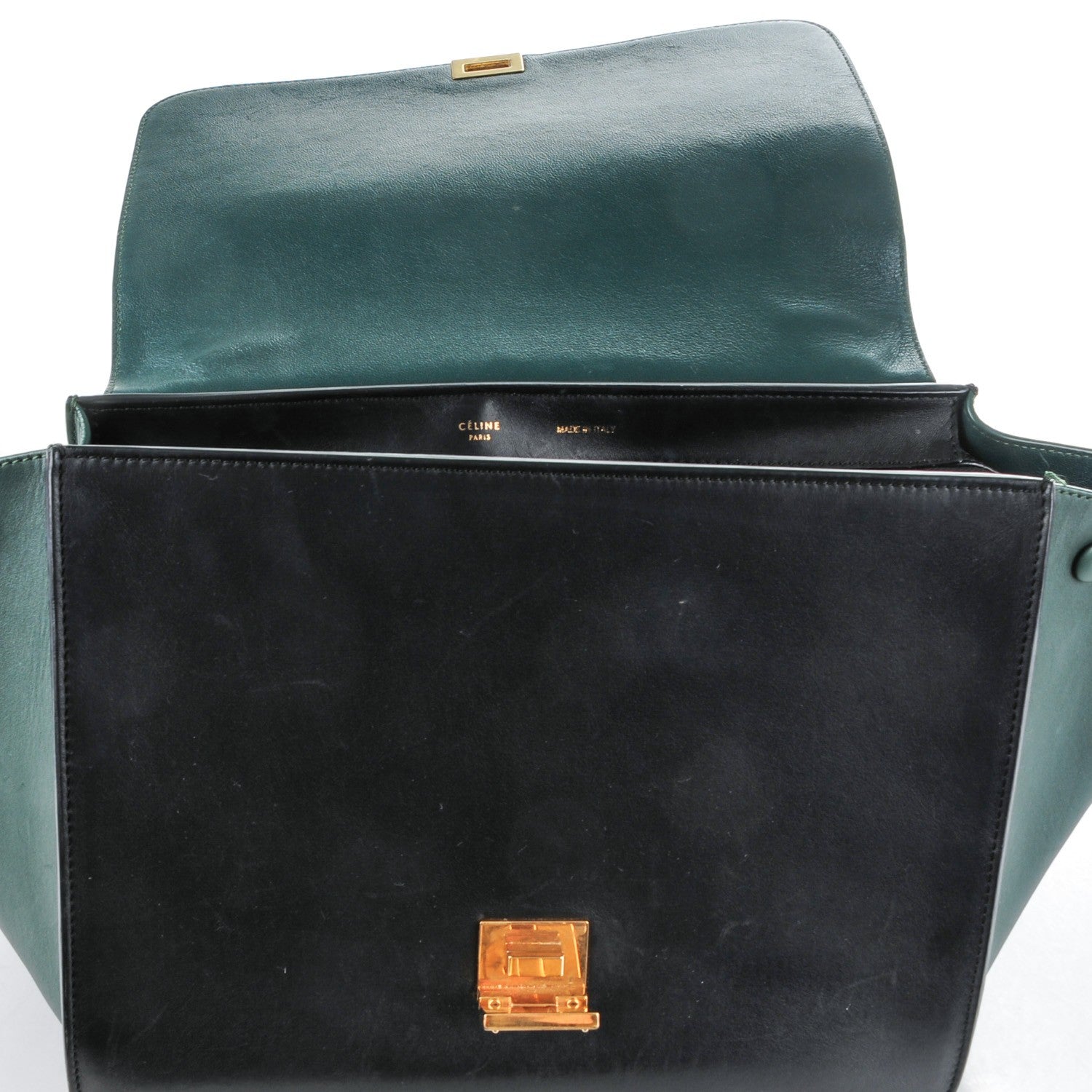 Celine Smooth Calfskin Medium Bi-Color Trapeze Bottle Green 6 of 9