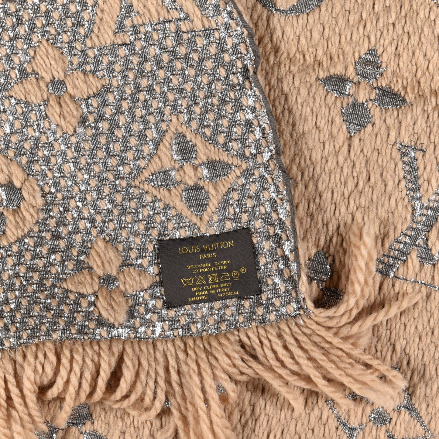 Wool Silk Logomania Shine Scarf Beige