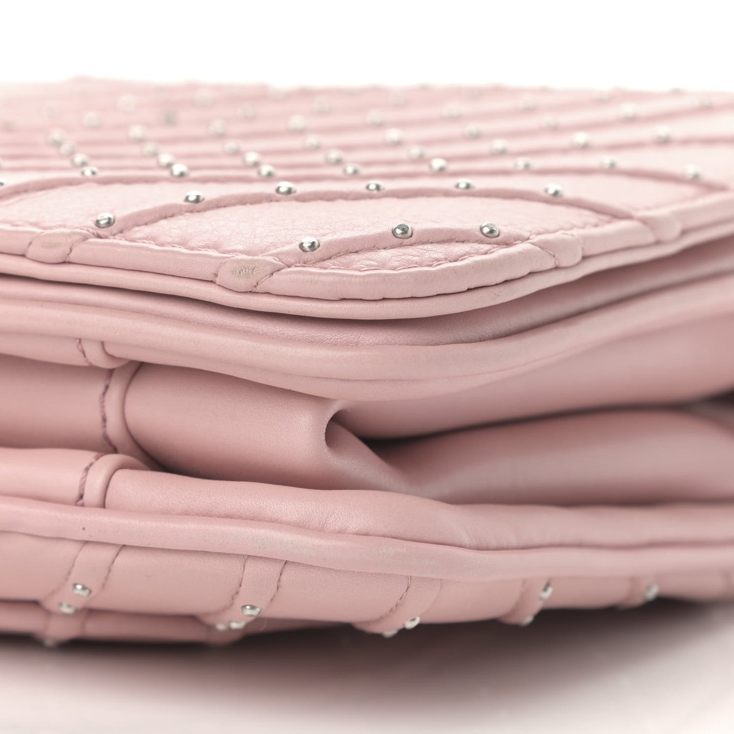 Calfskin Studded Chevron Quilted Flap Pink