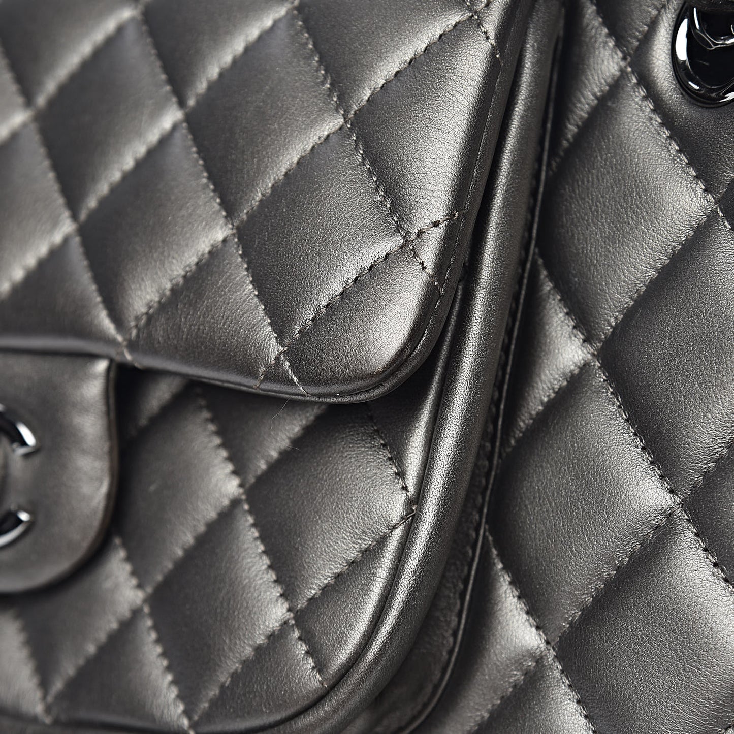 Metallic Calfskin Quilted Flap Tote Dark Silver
