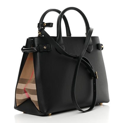 Burberry Derby Calfskin House Check Medium Banner Tote Black 2 of 12