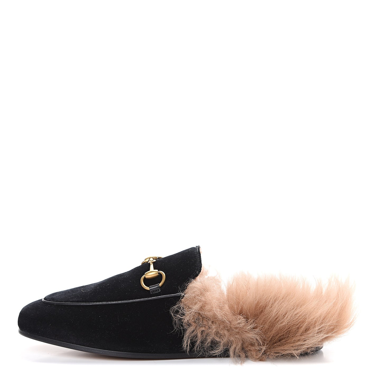 Velvet Fur Womens Princetown Slippers 35.5 Black