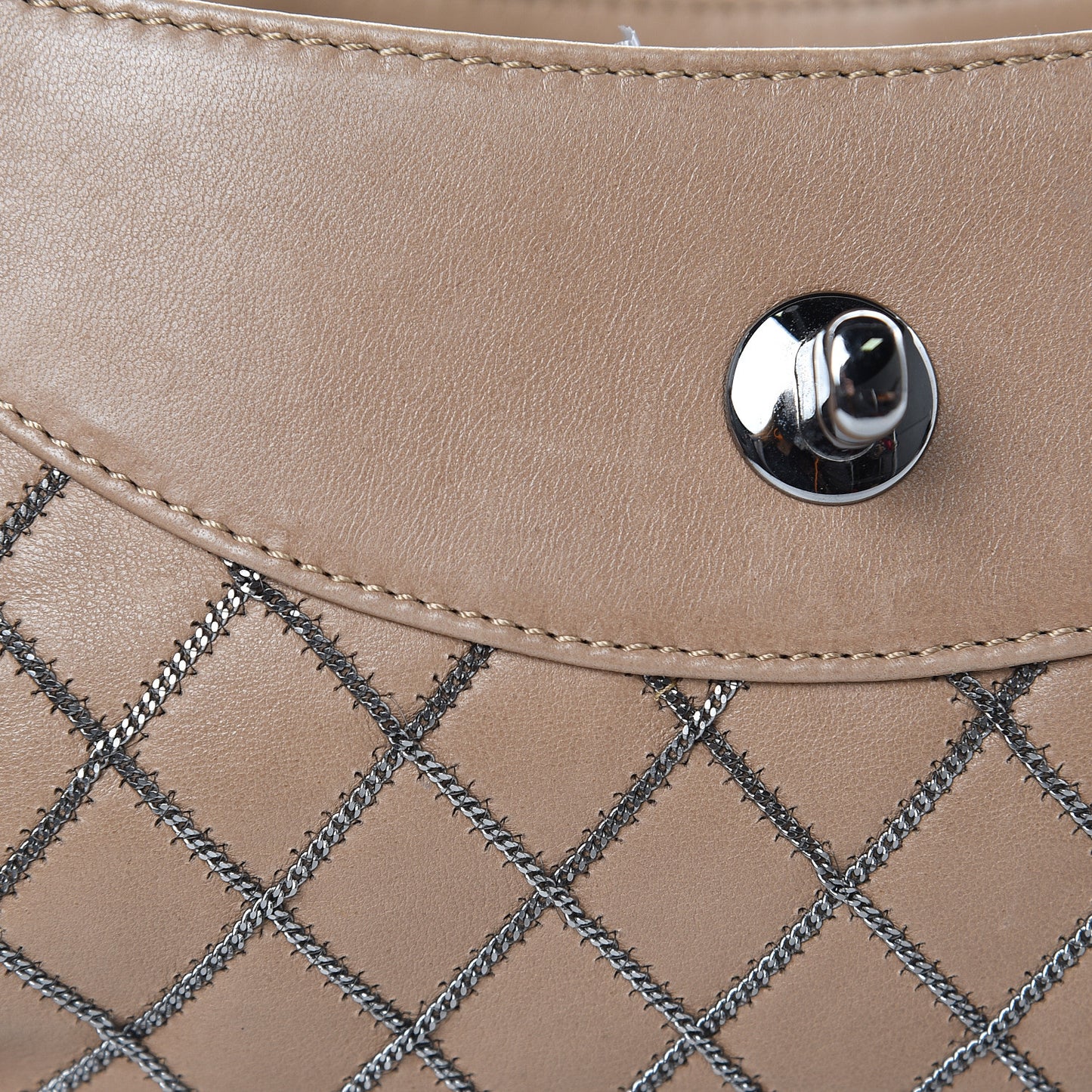 Lambskin Chain Stitch Clutch Dark Beige