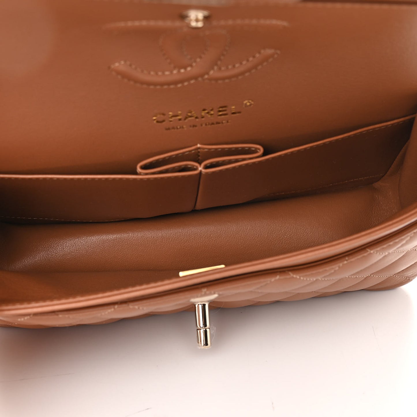 Lambskin Quilted Small Double Flap Brown