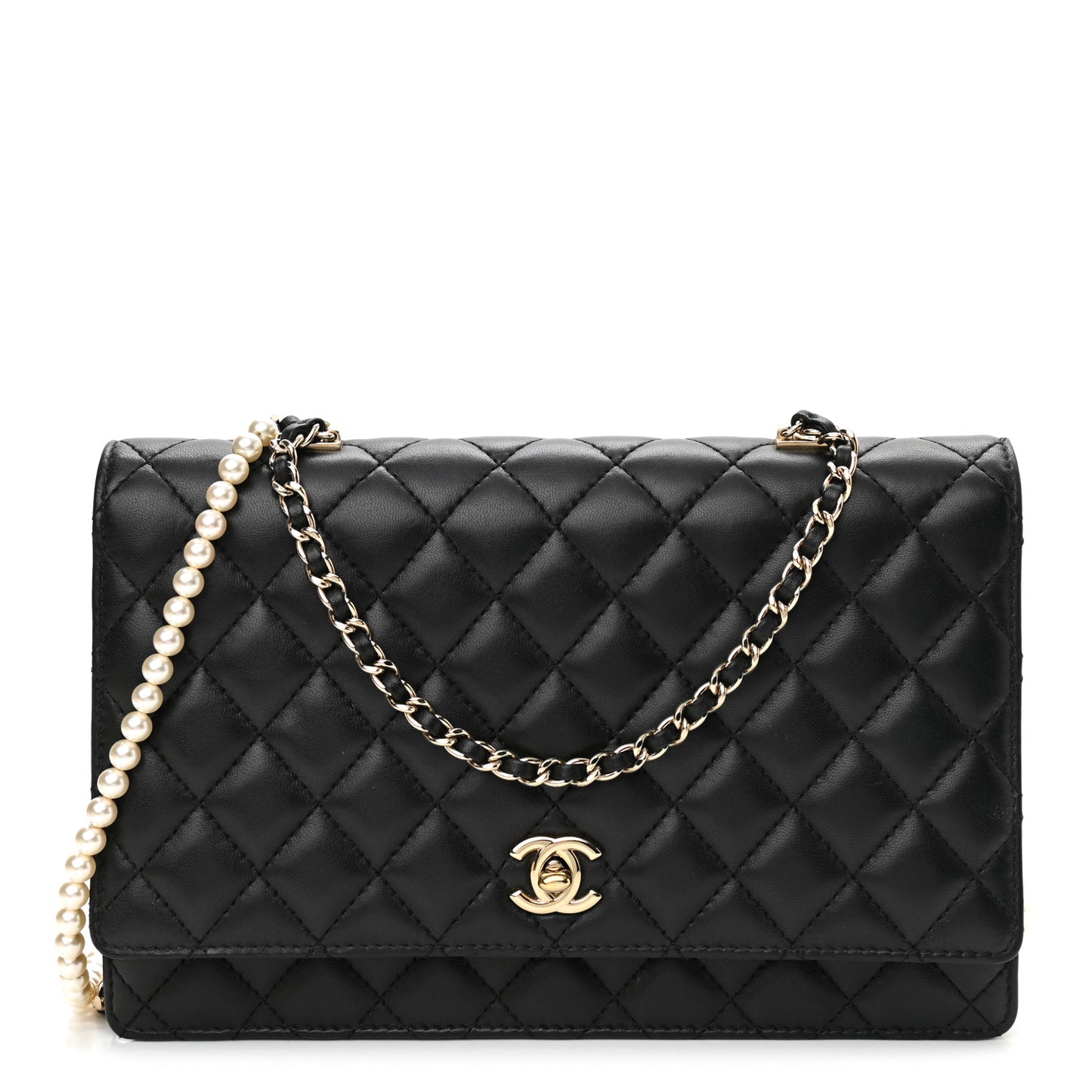 Lambskin Quilted Fantasy Pearl Flap Black
