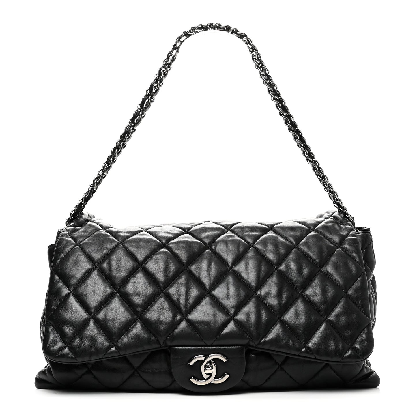 Lambskin Quilted Chanel 3 Accordion Flap Bag Black