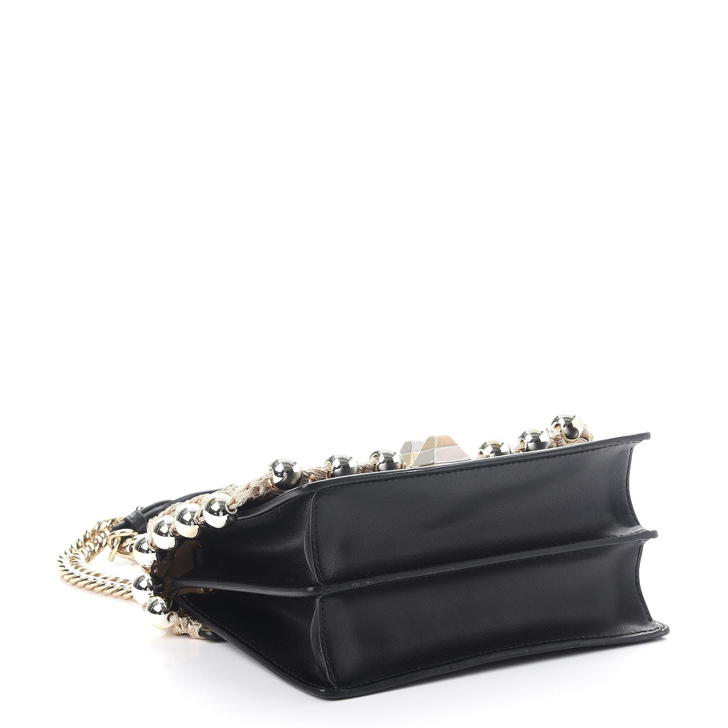 Fendi Vitello Liberty Ribbon Pearl Lace Up Small Kan I Shoulder Bag Black 4 of 7