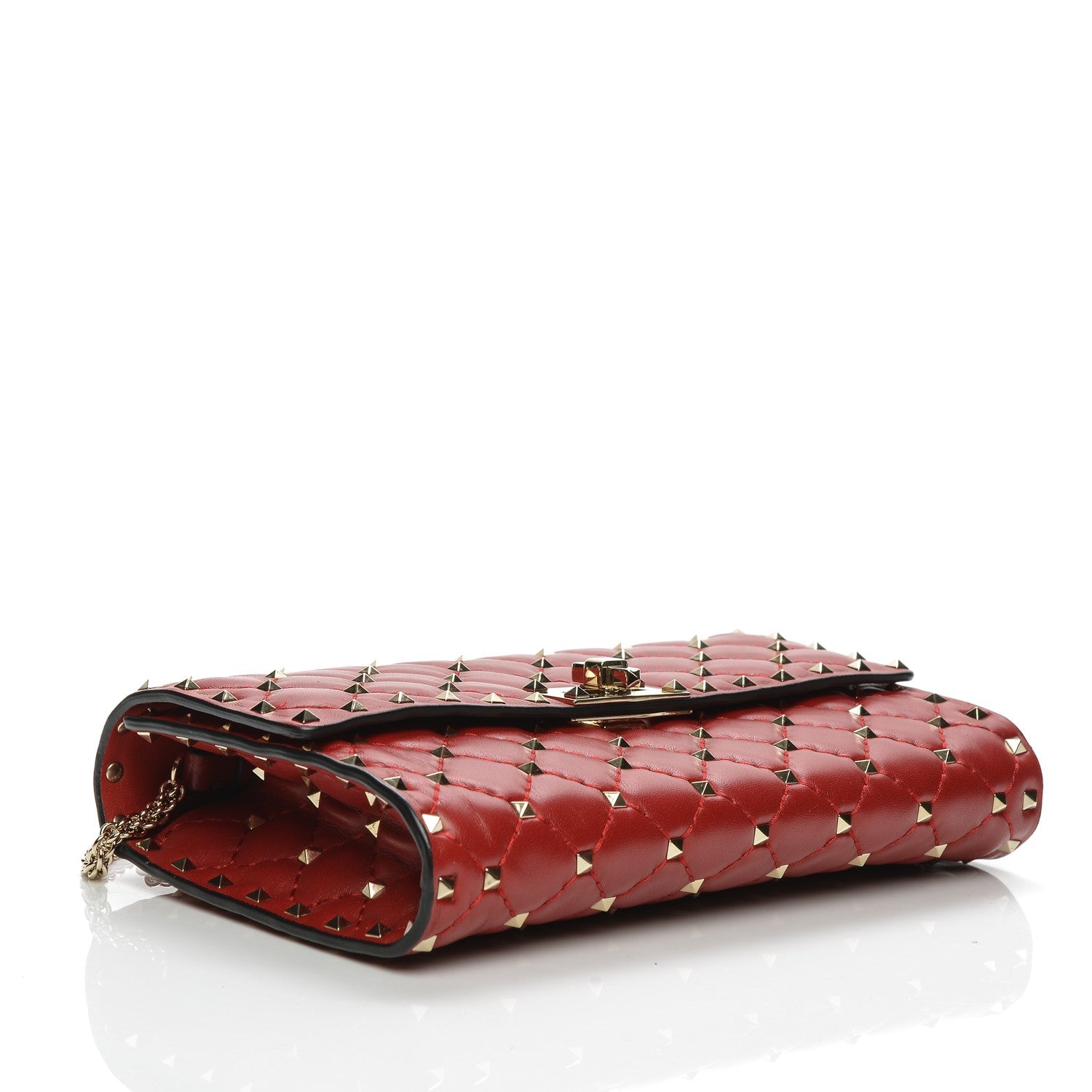 Valentino Garavani Lambskin Rockstud Spike Wallet on Chain Red 4 of 6