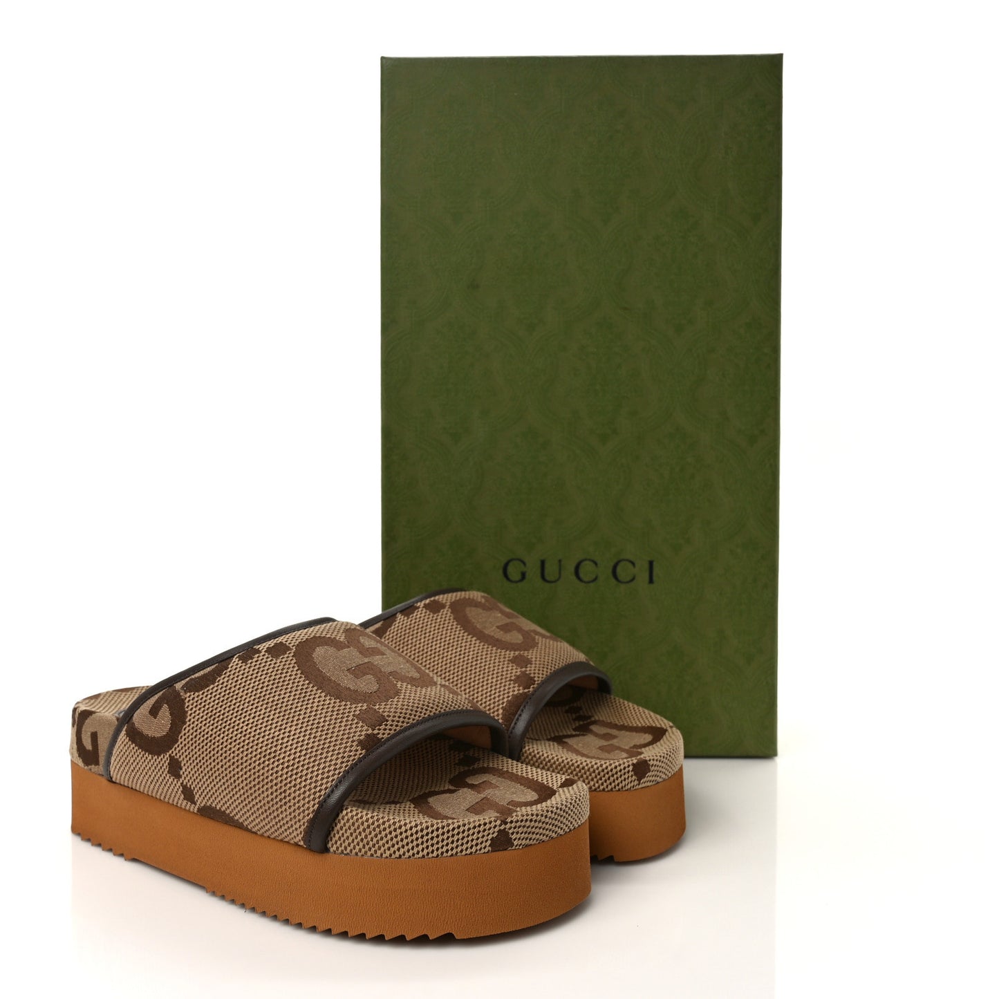 Monogram Jumbo GG Nappa Samoa Platform 40mm Slide Sandals 36 Camel Ebony New Acero