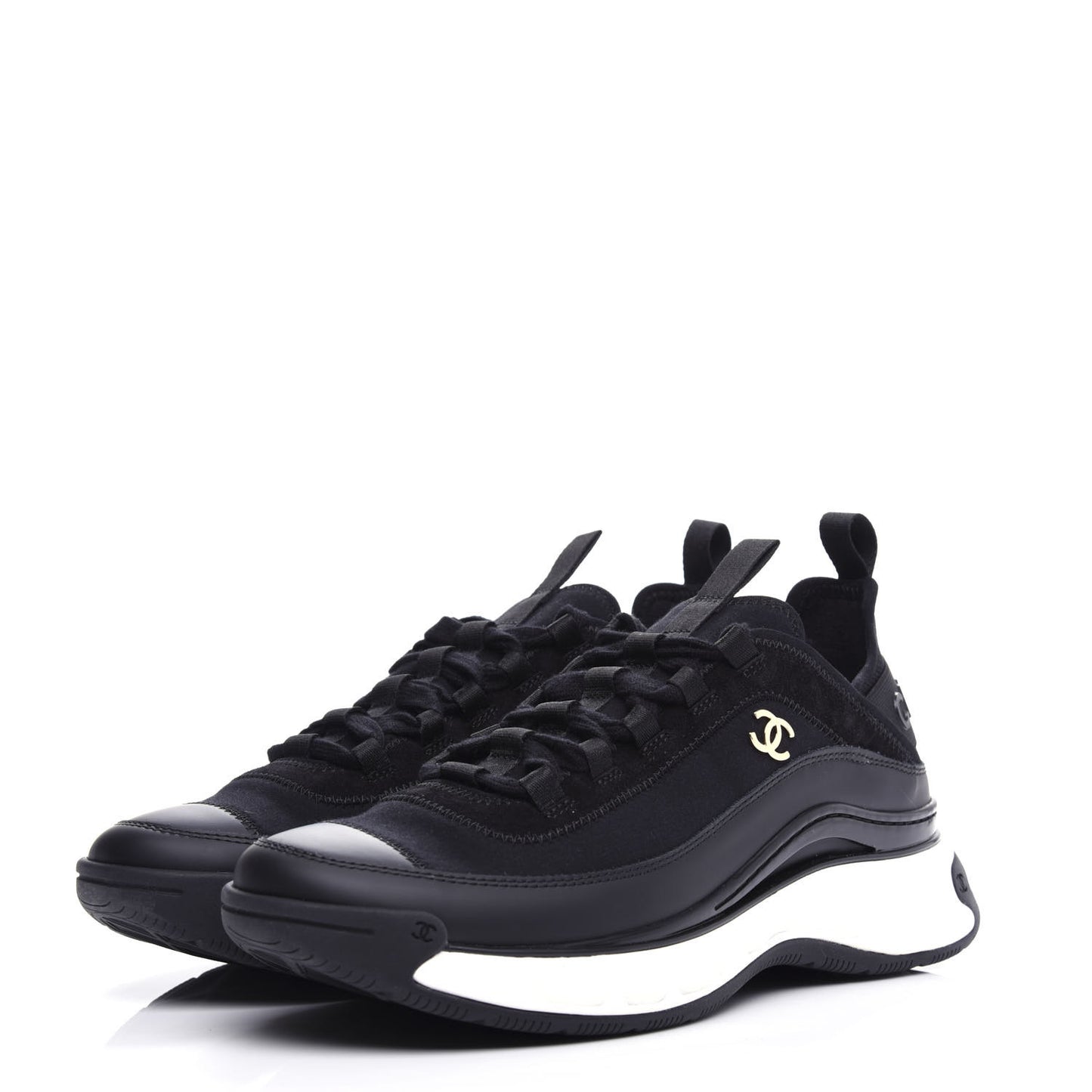 Velvet Calfskin Mixed Fibers CC Sneakers 40 Black
