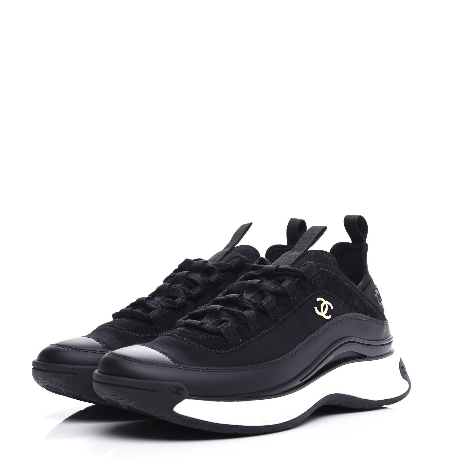 Chanel Velvet Calfskin Mixed Fibers CC Sneakers 40 Black 3 of 10