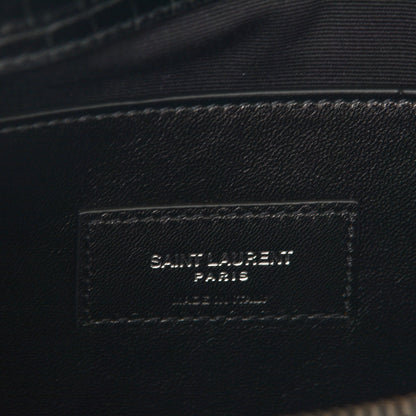 Saint Laurent Calfskin Crocodile Embossed Medium West Hollywood Monogram Fold-Over Black 6 of 6