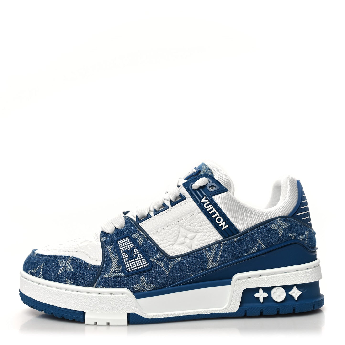 Calfskin Embossed Monogram Denim Womens LV Trainer Sneakers 36 Blue