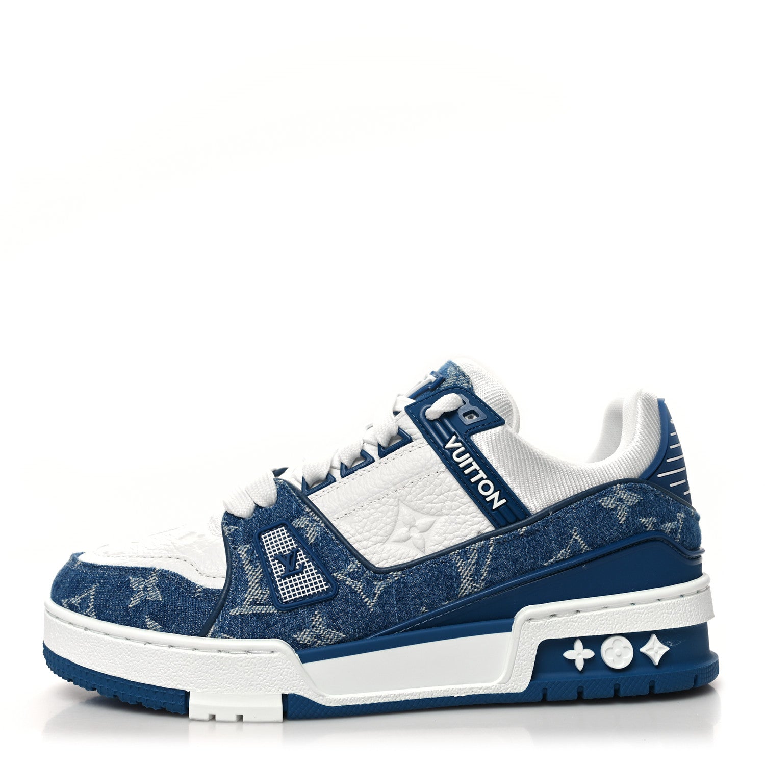 Louis Vuitton Calfskin Embossed Monogram Denim Womens LV Trainer Sneakers 36 Blue 1 of 8