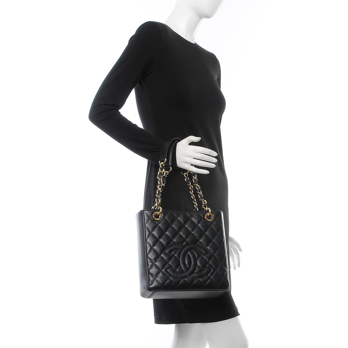 Caviar Quilted Petit Shopping Tote PST Black