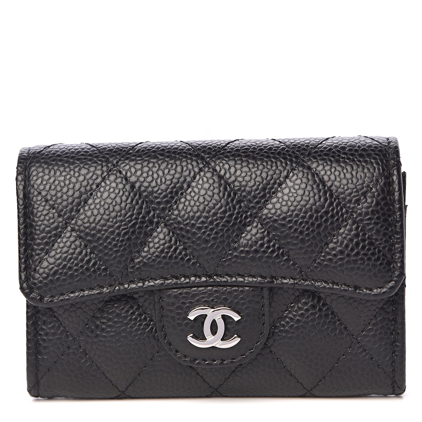 Caviar Quilted Flap Card Holder Black