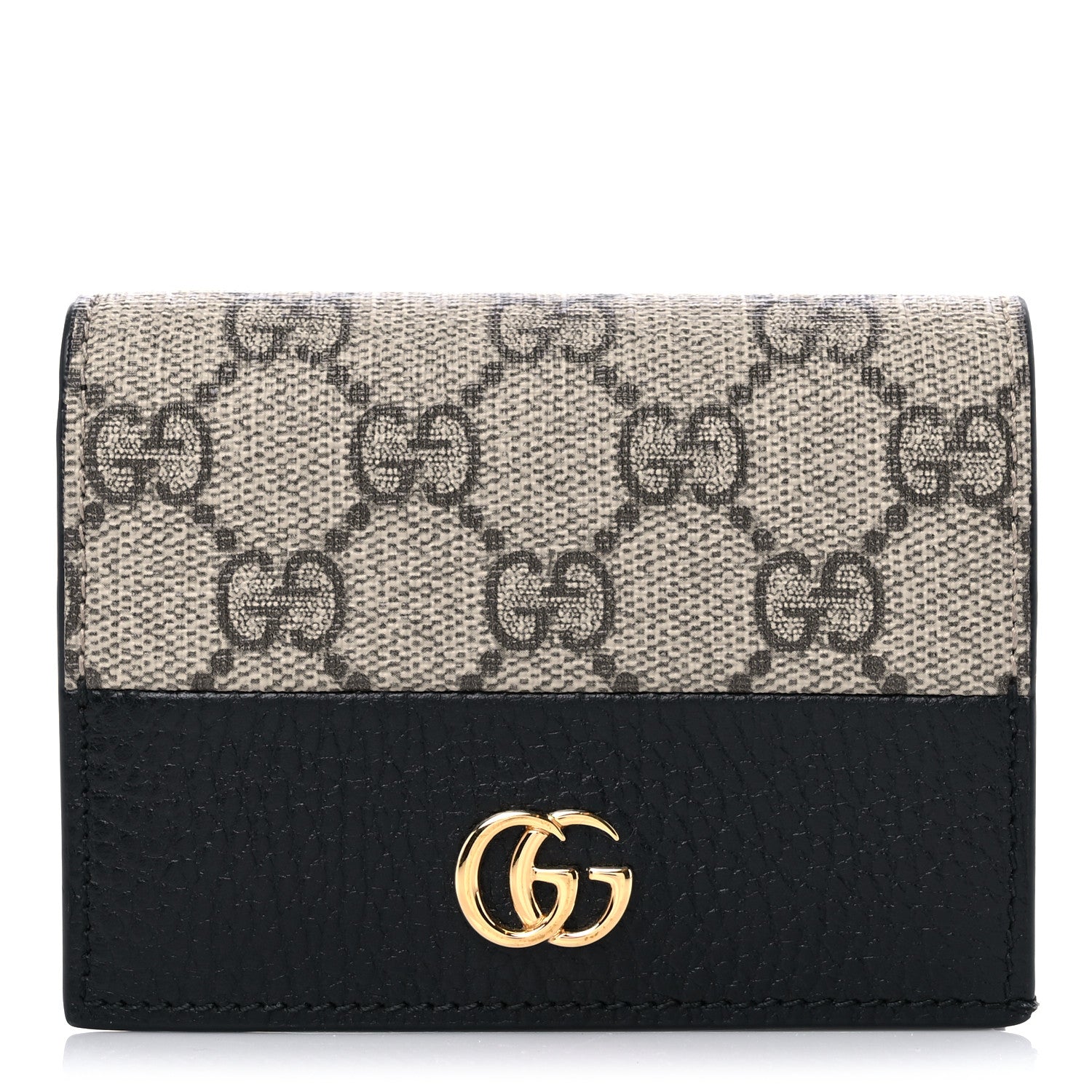 Gucci Dollar Calfskin GG Supreme Monogram GG Marmont Card Case Black Beige Ebony 1 of 6