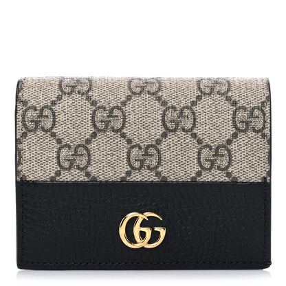 Gucci Dollar Calfskin GG Supreme Monogram GG Marmont Card Case Black Beige Ebony 1 of 6