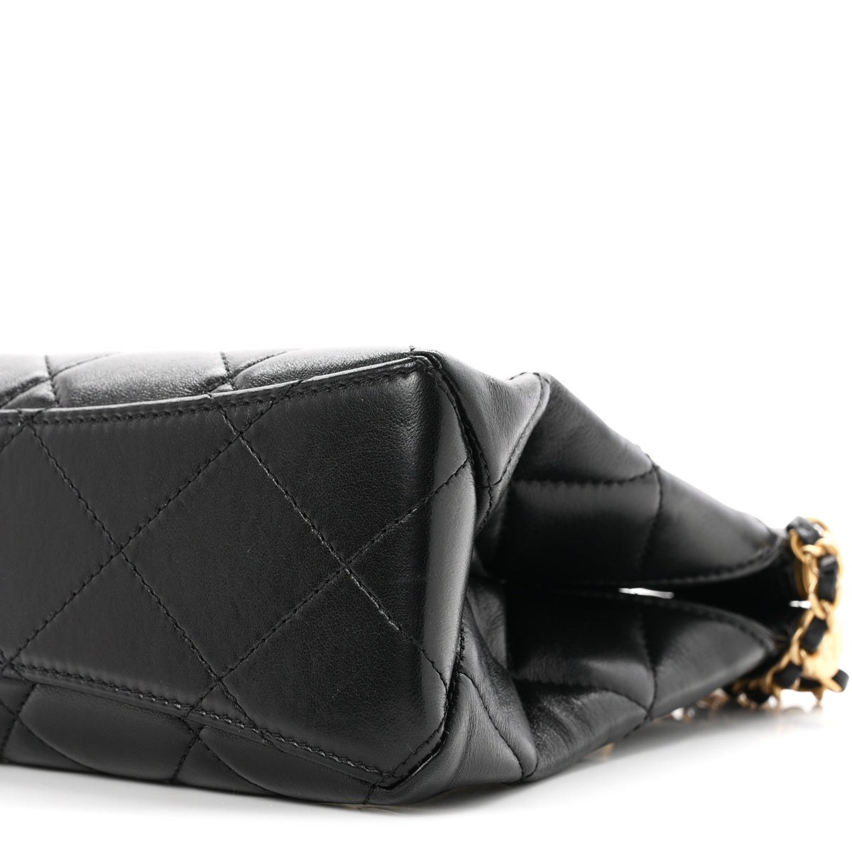 Shiny Lambskin Pearl Small Shopping Bag Black