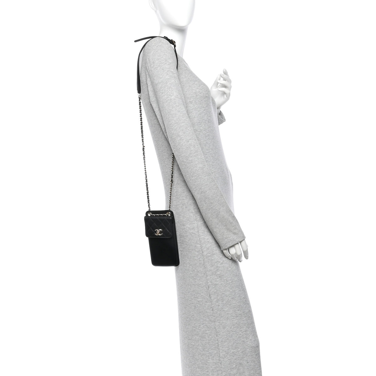 Chanel Lambskin Quilted Phone Holder Flap With Chain Black 2 of 11