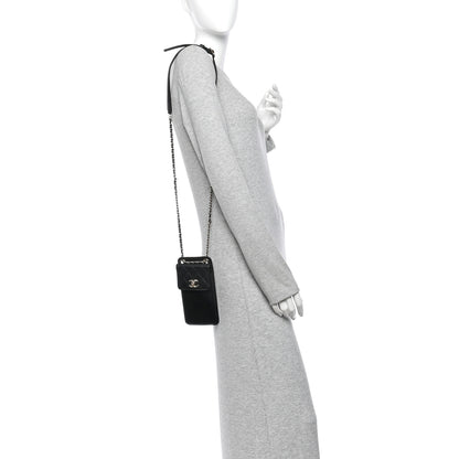 Chanel Lambskin Quilted Phone Holder Flap With Chain Black 2 of 11