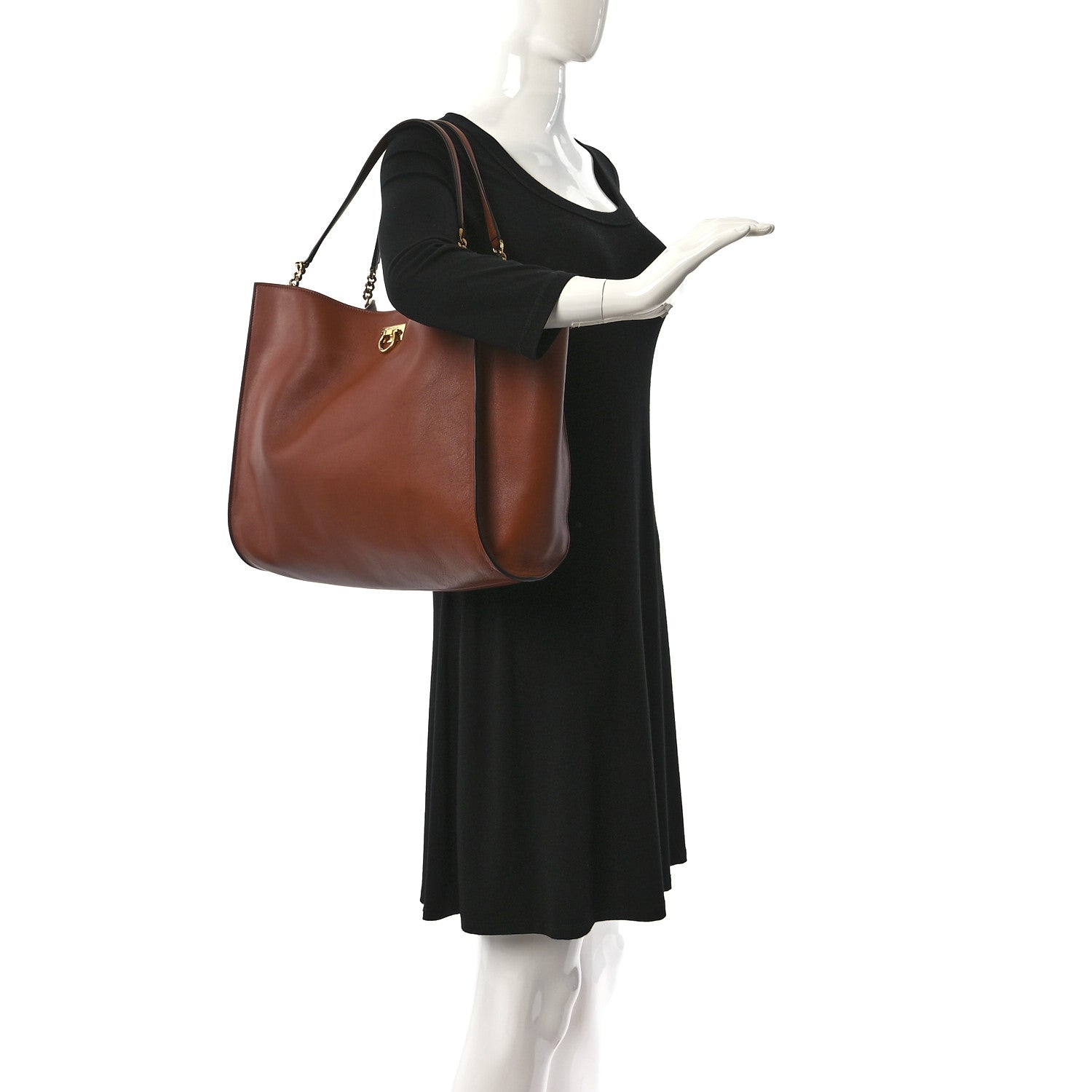 Salvatore Ferragamo Calfskin Gancini Trifolio Tote Bag Siena Tan 2 of 12