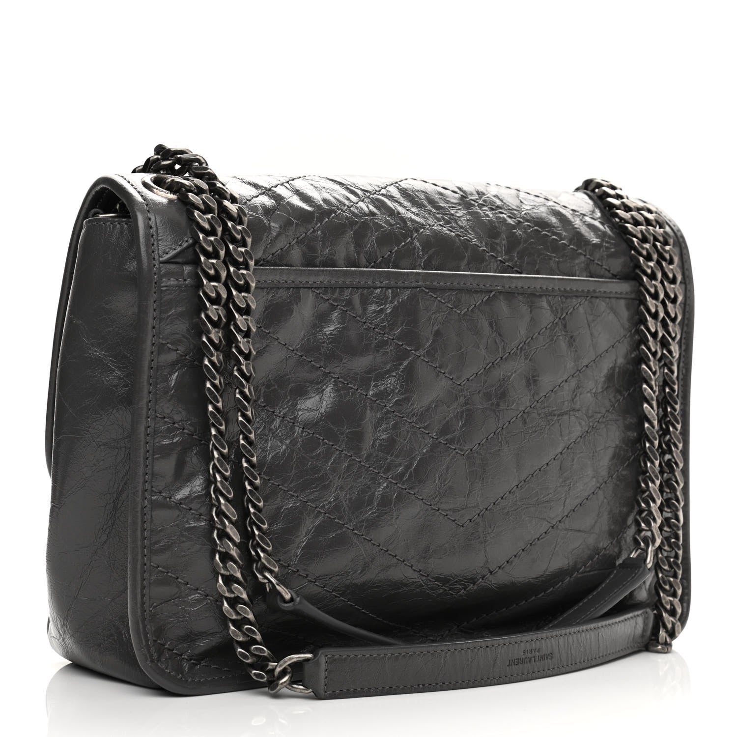 Saint Laurent Crinkled Calfskin Matelasse Monogram Medium Niki Chain Satchel Storm 2 of 10