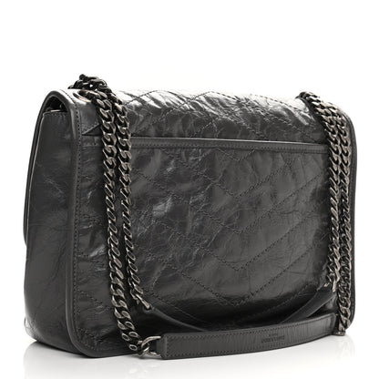 Saint Laurent Crinkled Calfskin Matelasse Monogram Medium Niki Chain Satchel Storm 2 of 10