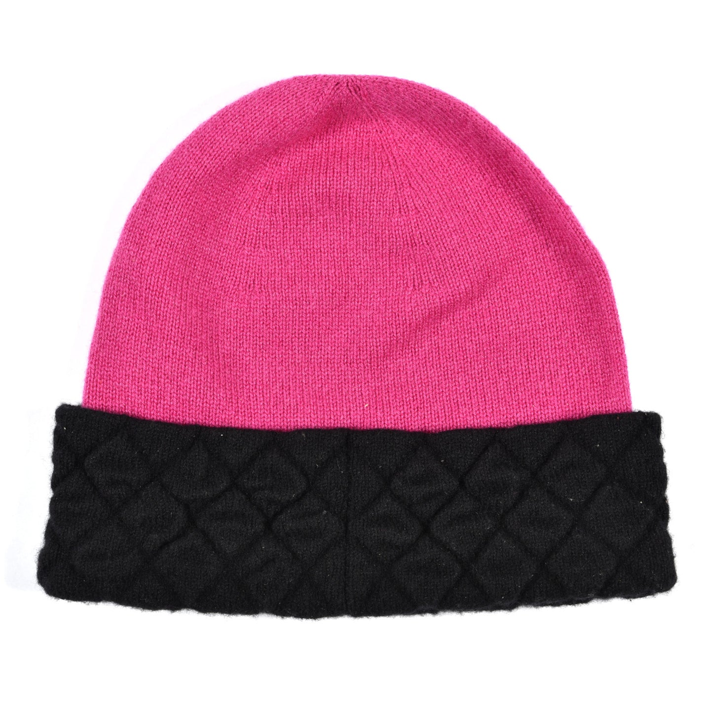 Cashmere Quilted CC Beanie Hat Pink Purple Black