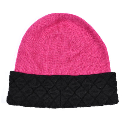 Chanel Cashmere Quilted CC Beanie Hat Pink Purple Black 2 of 4