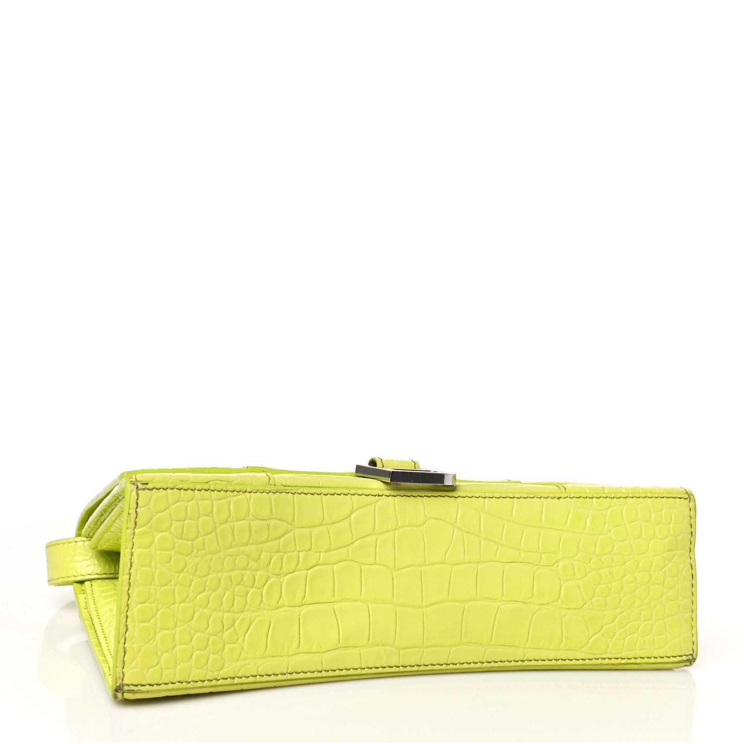 Balenciaga Shiny Calfskin Crocodile Embossed Small Hourglass Sling Shoulder Bag Lime 4 of 9