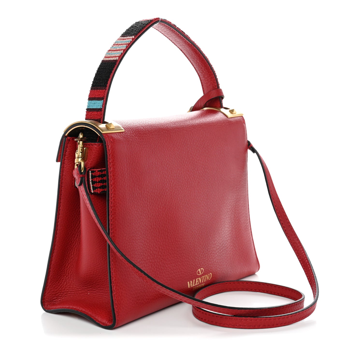 Pebbled Calfskin Beaded Small My Rockstud Frame Bag Rosso Valentino