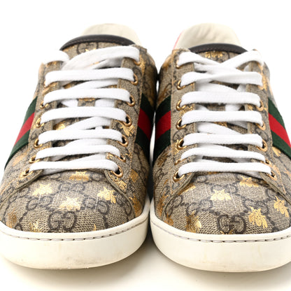 Gucci GG Supreme Monogram Bees Ayers Web Womens Ace Sneakers 37 Beige Oro Green Red 9 of 10