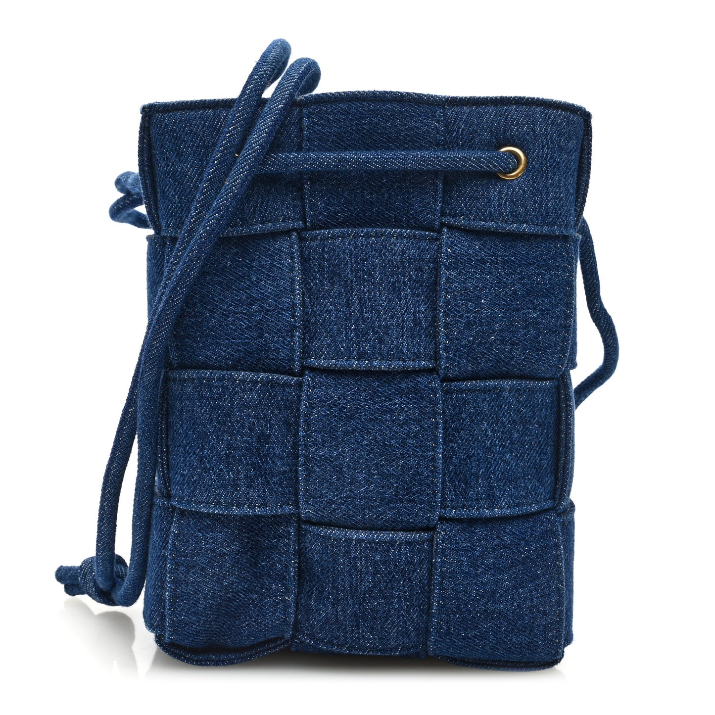 Denim Maxi Intrecciato Small Cassette Crossbody Bucket Bag Indigo