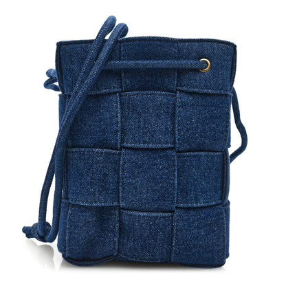 Bottega Veneta Denim Maxi Intrecciato Small Cassette Crossbody Bucket Bag Indigo 1 of 8